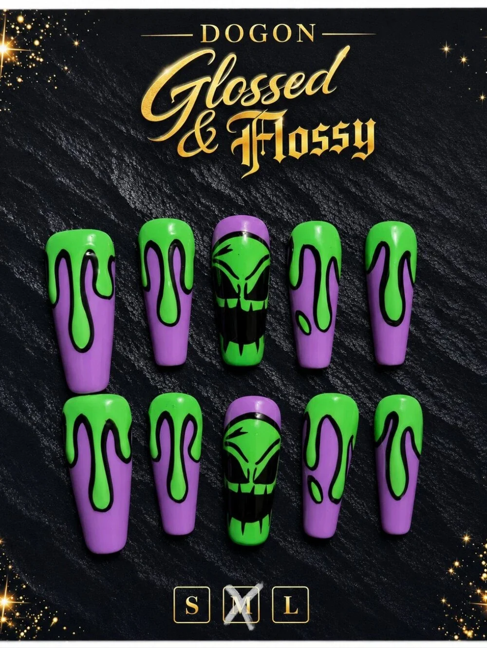 Glow in the Dark Oogie Boogie Press-On Nails | Purple & Neon Green | 3.0 Length